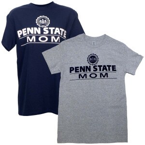 navy and Oxford gray short sleeve t-shirts with The Pennsylvania State University Seal, Penn State Mom